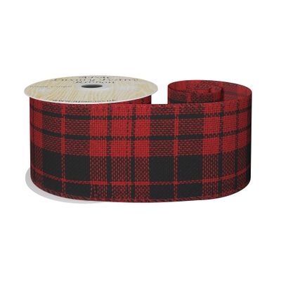 Check Ribbon black / red 63mm x 10 yards wire edge