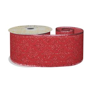 Red with Red Glitter Palm Wired Edge Ribbon 63mm x 10yds