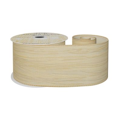 Pale Gold Crushed Taffeta Wired Edge Ribbon 63mm x 10yds