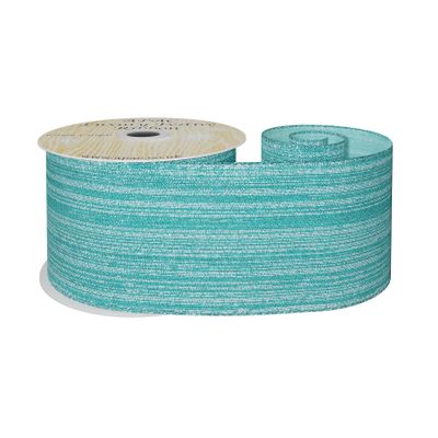 Turquoise With Shimmer Thread Wired Edge Ribbon 63mm x 10yds