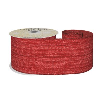 Red With Shimmer Thread Wired Edge Ribbon 63mm x 10yds