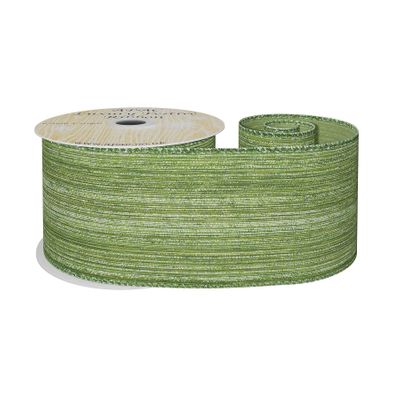Moss Green With Shimmer Thread Wired Edge Ribbon 63mm x 10yds