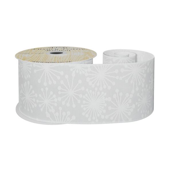63mm x 10yds White W/Wht Glitter Snowflakes