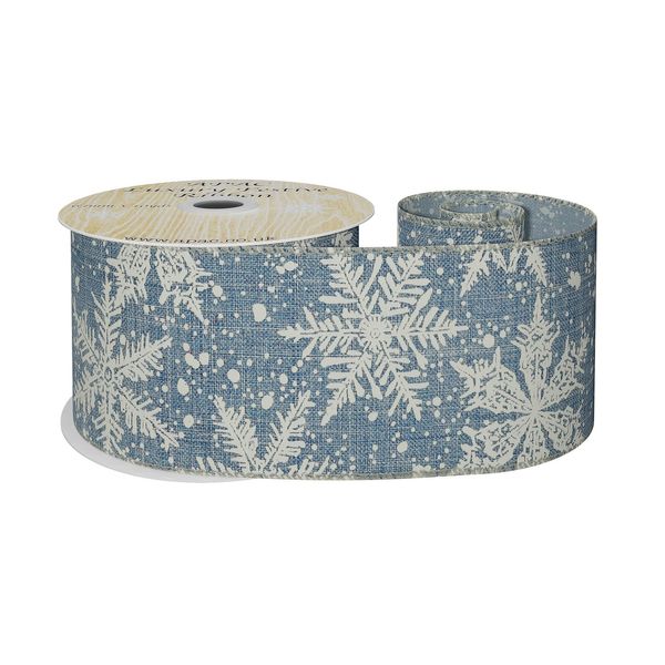 63mm x 10yds Blue W/White Snowflakes