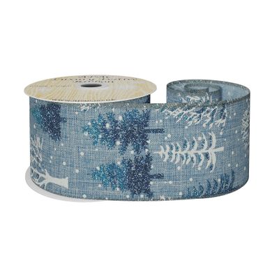 63mm x 10yds Blue W/Wht/Blue Glitter Trees