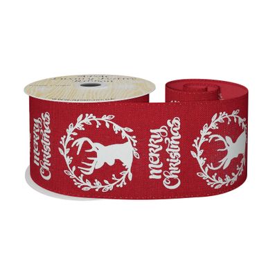 63mm x 10yds Red W/Wht Wreath/Merry Christmas