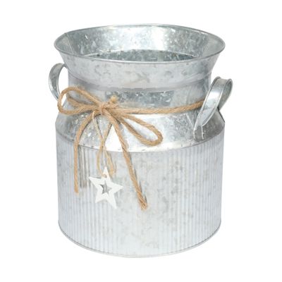Zinc Milk Churn with Vertical Ribs & Jute Bow with White Wooden Star