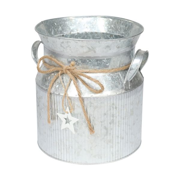 Zinc Milk Churn with Vertical Ribs & Jute Bow with White Wooden Star