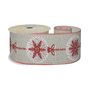 Natural Ribbon with Red Bauble Design 63mm x 10yd