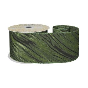 Green /Black Shimmer Zebra Print Ribbon 63mm x10yd