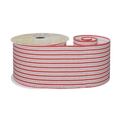 Red and White Striped Fabric Ribbon 63mm x 10yd