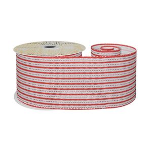 Red and White Striped Fabric Ribbon 63mm x 10yd
