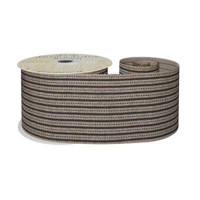 Natural and Black Striped Fabric Ribbon 63mm x10yd