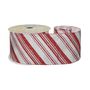 White Satin Ribbon with Red Glitter Diagonal Stripes 63mm x 10yd