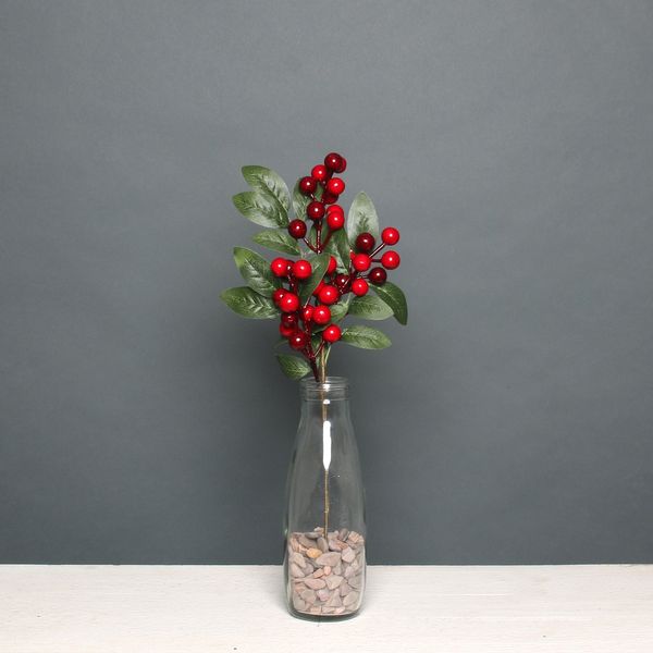 Red Berry pick with Leaves 25cm
