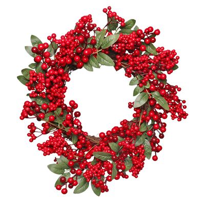 Red berry and leaves wreath 52cm  