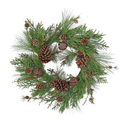 Pine leaves cone and bell Wreath 70cm