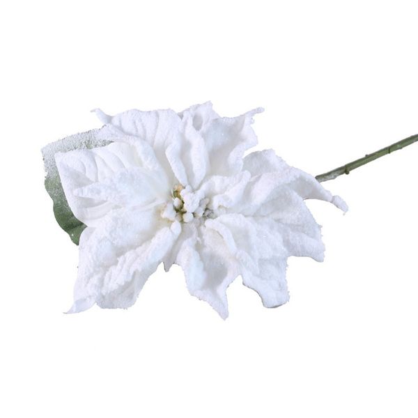 70cm PES Single Poinsettia W/2 Lvs White (12/96)