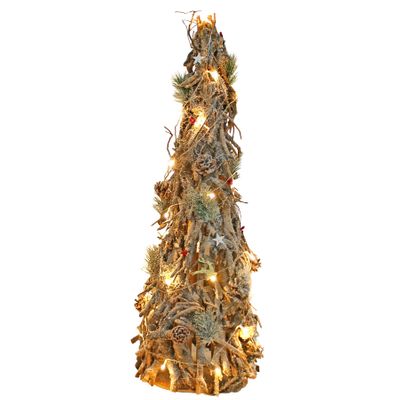 Wooden Frosted Decorative Christmas Twig Tree with Lights (100cm)