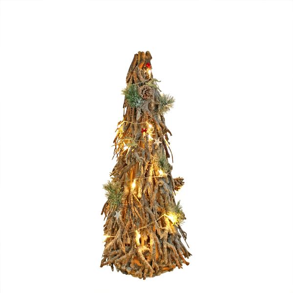 Wooden Frosted Decorative Christmas Twig Tree with Lights (84cm)