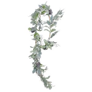 Lambs ear, Holly, Cone, and White Berry flocked garland 180cm