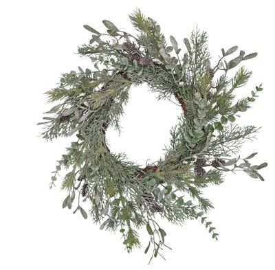 Pine and misletoe frosted wreath