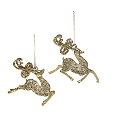 Reindeer Hanging Ornament 2 assorted Antique Gold 