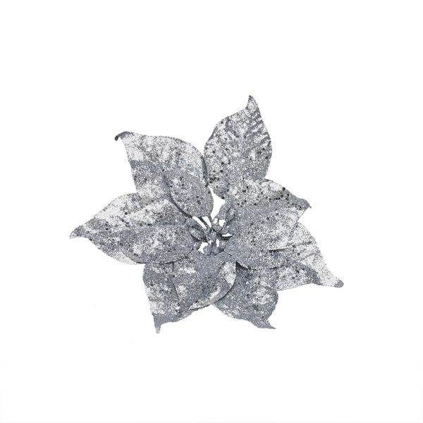 Glitter poinsettia pick Silver