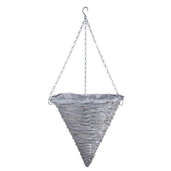 12" Cone Woodhouse Hanging Basket - Grey Wash