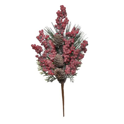Red cluster berry with cones and spruce frosted pick 
