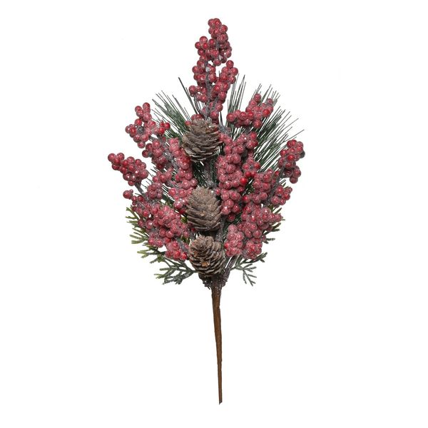 Red cluster berry with cones and spruce frosted pick 