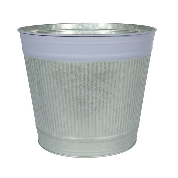 Whitewash Zinc Bucket with Lilac Band H20.5cm