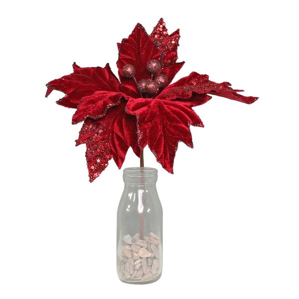 Poinsettia Pick Velvet Burgundy Medium