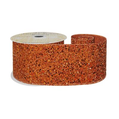 Orange Glitter Ribbon 63mm x 10y wire edge 