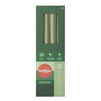 Bolsius Essentials Taper Candles Box of 4 -245x24mm - Olive Green