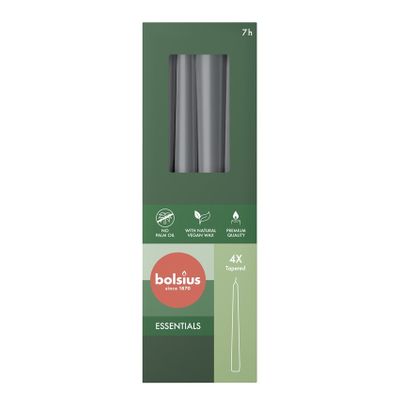 Bolsius Essentials Taper Candles Box of 4 -245x24mm - Stormy Grey