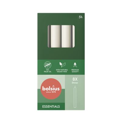 Bolsius Essential Dinner Candles  Box of 8 -170x20mm - Cloudy White