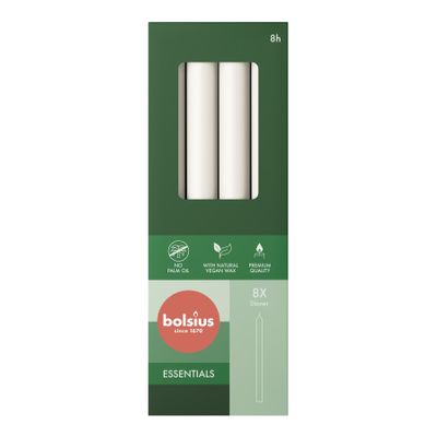Bolsius Essential Dinner Candles  Box of 8 -230x20mm - Cloudy White