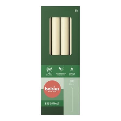 Bolsius Essential Dinner Candles  Box of 8 -230x20mm -Soft Pearl