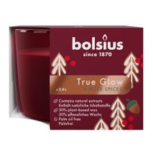 Bolsius Christmas True Glow Glass  Winter Spices Scented Candle - 63x90mm - Red