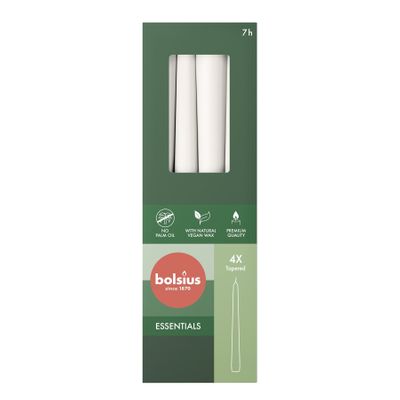 Bolsius Essentials Taper Candles Box of 4 -245x24mm - Cloudy White