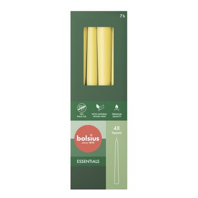 Bolsius Essentials Taper Candles Box of 4 -245x24mm - Sunny Yellow