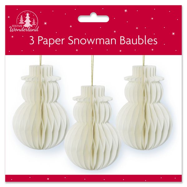 Pack of 3 Snowmen Paper Baubles
