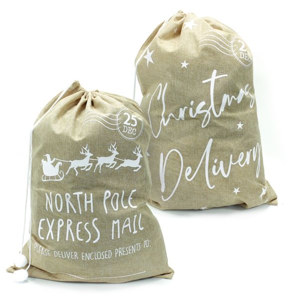 Hessian Style Christmas Printed Sack