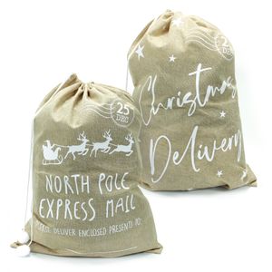 Hessian Style Christmas Printed Sack