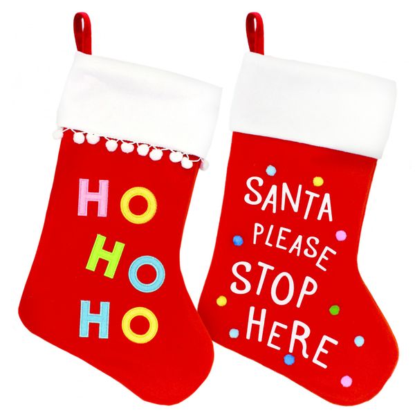 Christmas Text Stocking with Pompoms