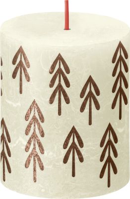 Bolsius Rustic Festive Silhouette Pillar Candle - 80x68mm - Soft Pearl with Tree
