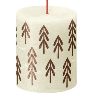 Bolsius Rustic Festive Silhouette Pillar Candle - 80x68mm - Soft Pearl with Tree