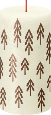 Bolsius Rustic Festive Silhouette Pillar Candle -130x68mm - Soft Pearl with Tree