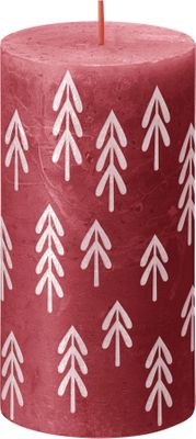 Bolsius Rustic Festive Silhouette Pillar Candle -130x68mm - Delicate Red with Tr